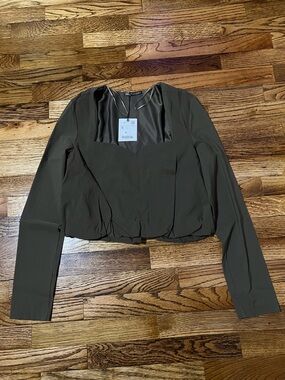 Zara Olive Green V-Neck Long Sleeve Cropped Blouse